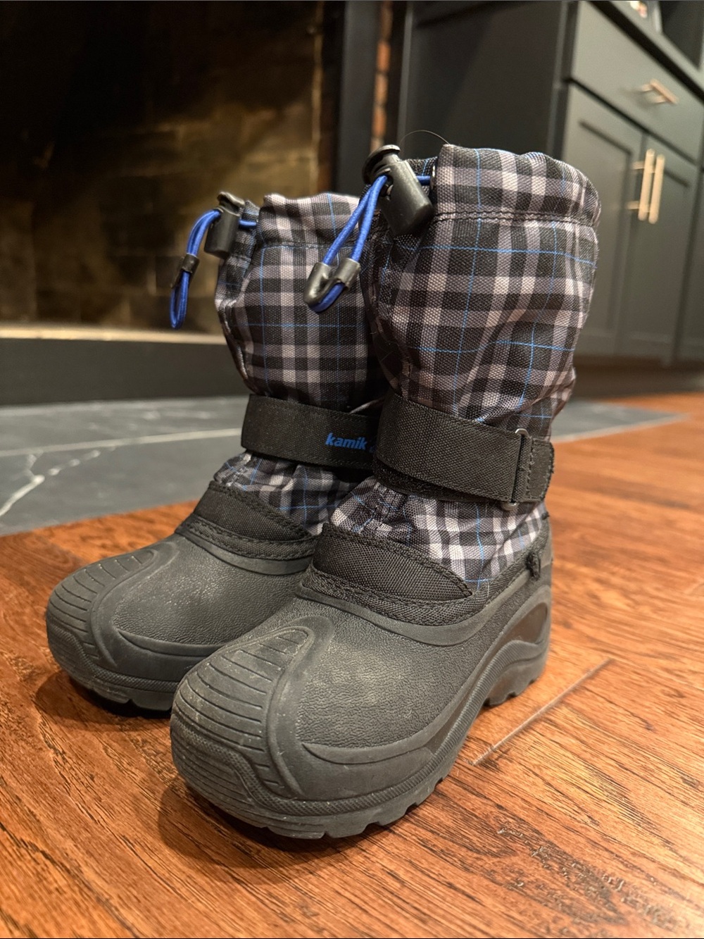 Kamik Kids Black and Gray Plaid Snow Boots